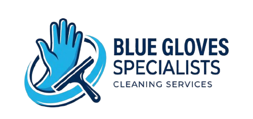 Blue Gloves Specialists logo: a blue gloved hand with a squeegee